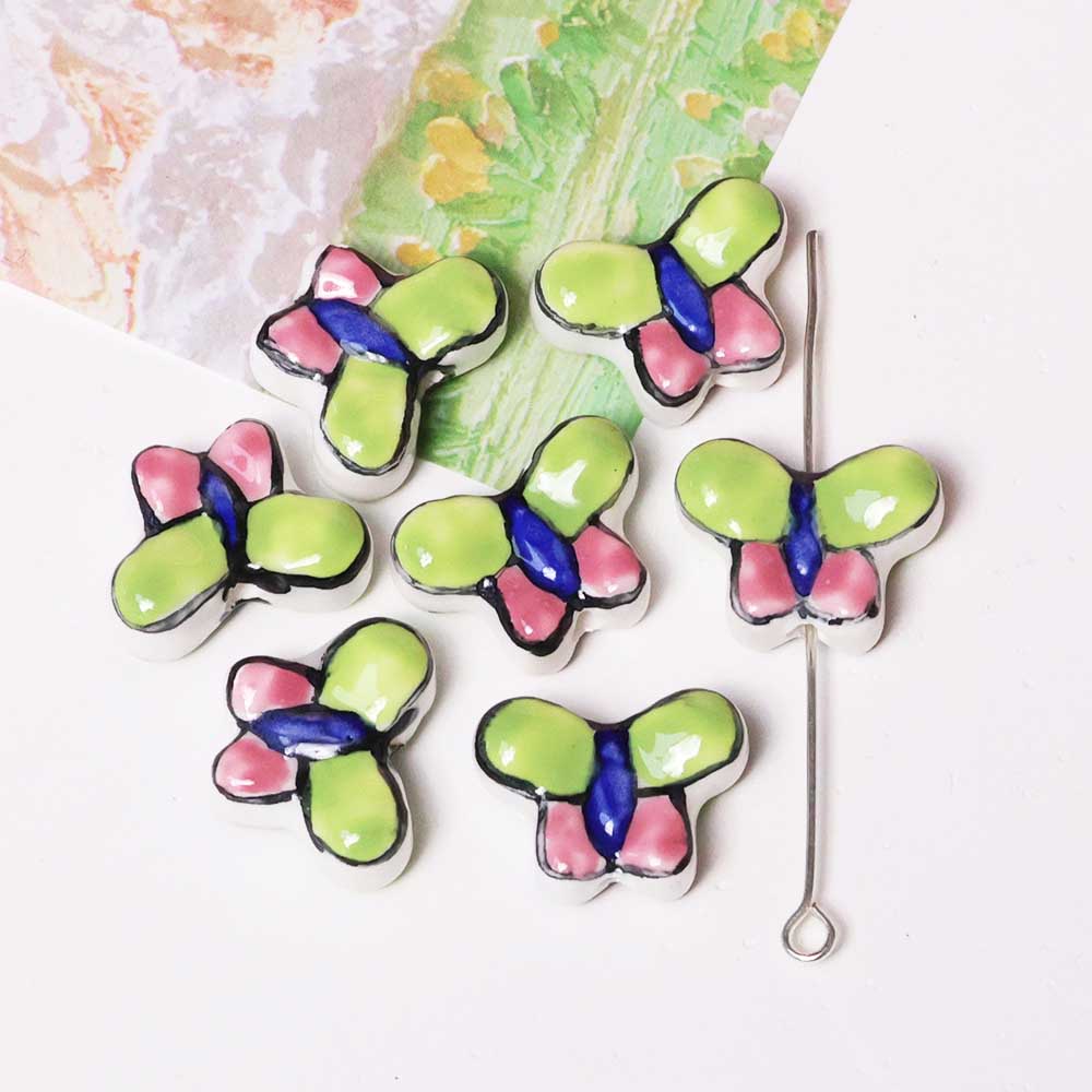 Fiasrel Green hand-painted butterfly ceramic beads