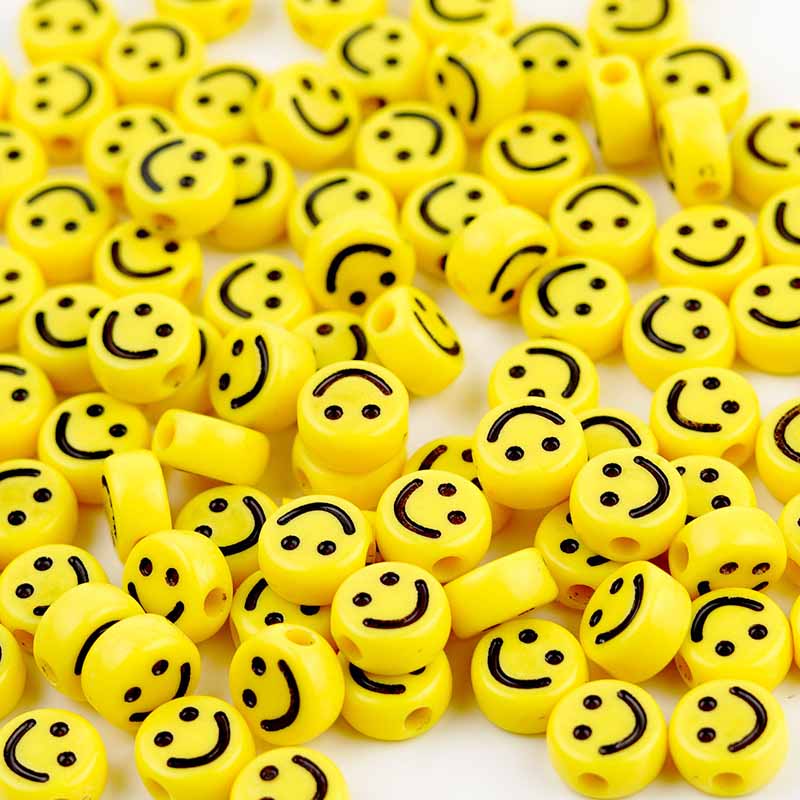 Fiasrel 10mm 100pcs Colorful flat smiley face beads