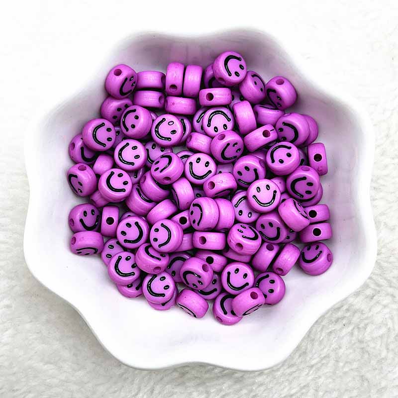 Fiasrel 100pcs 4*7mm Round Acrylic Smile Face Beads