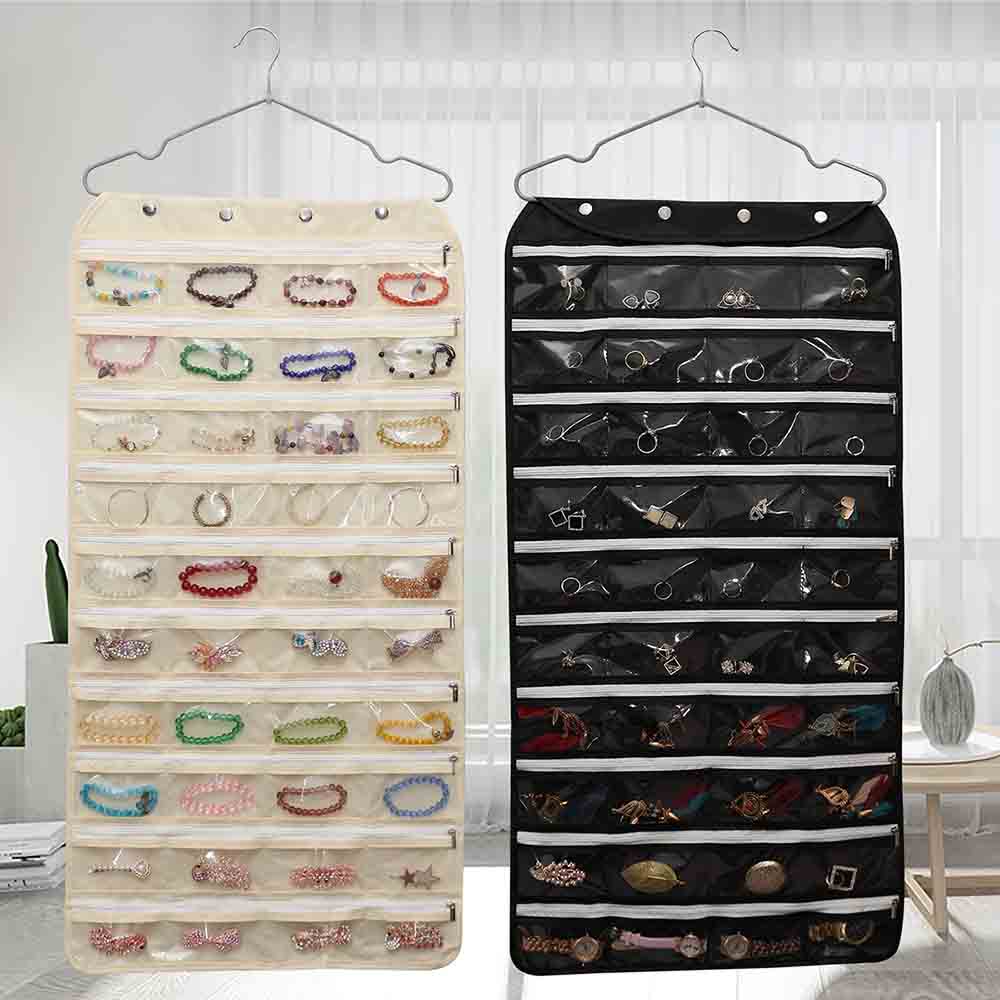 Fiasrel 80grids Jewelry bag hanging storage and hanging bag