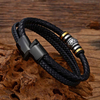 Fiasrel Men's Fashion Stainless Steel Multi-layer DIY Leather Bracelet Braided Rope Leather Titanium Steel Bracelet