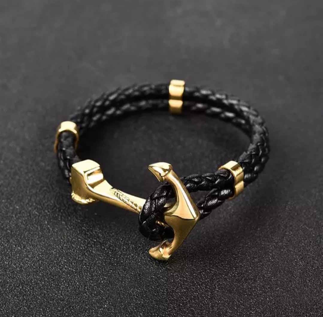 Fiasrel Stainless Steel Anchor Bracelet Silver Gold Metal Clasp Accessories Woven Men's Leather Bracelet Jewelry