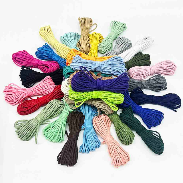 Fiasrel 3mm 10Yards Colored Cotton Rope Yarn Macrame Cord Cotton Ropes