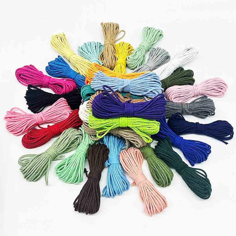 Fiasrel 3mm 10Yards Colored Cotton Rope Yarn Macrame Cord Cotton Ropes