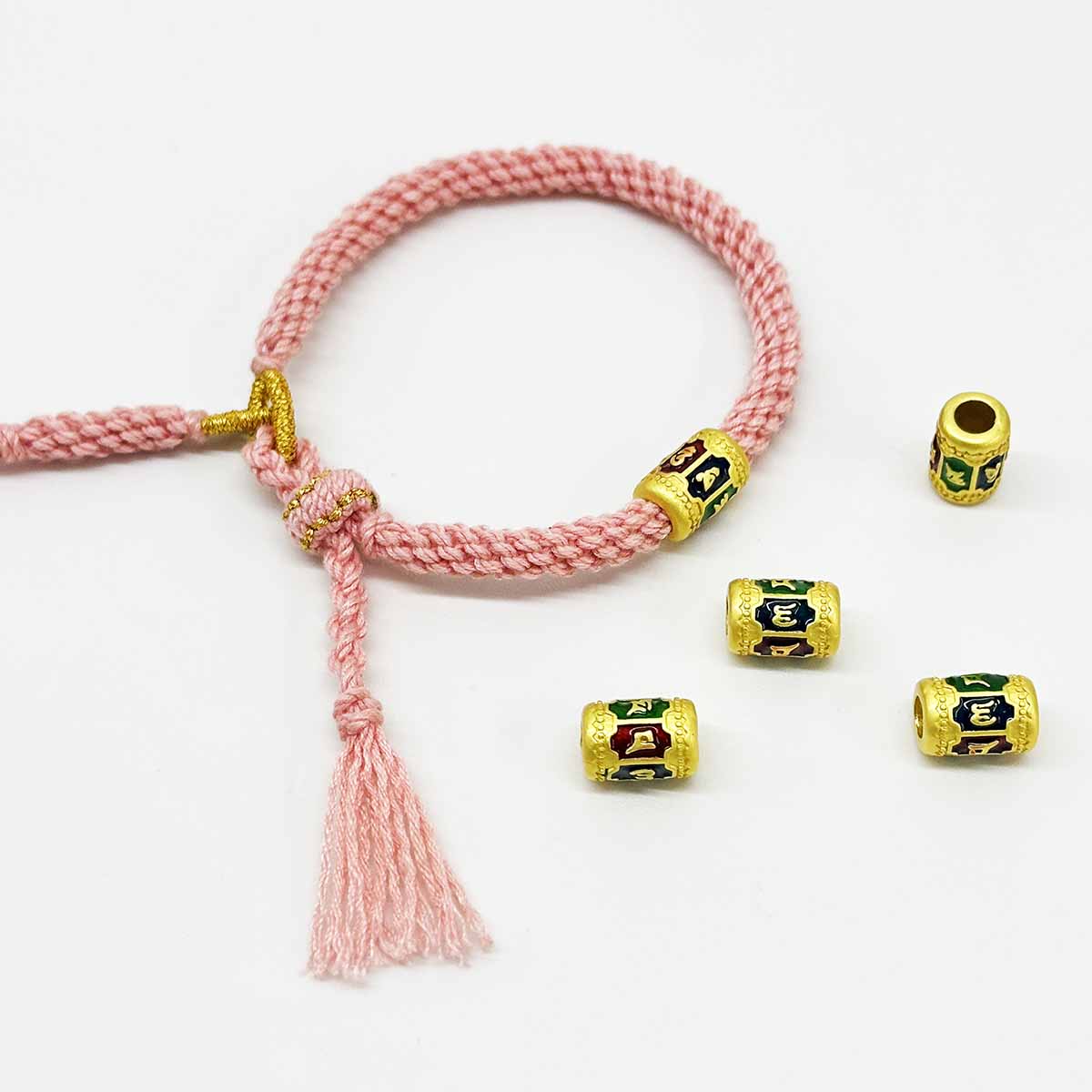 Fiasrel 2pcs Sand-gold Package Gold Drop Oil Om Mani Padme Hum Beads