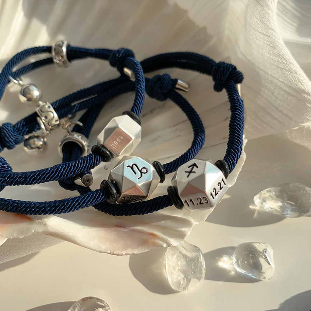 Fiasrel Zodiac Sign Bracelet Birthday Gift Lovers Retro Couple 12 Zodiac Rope Bracelet