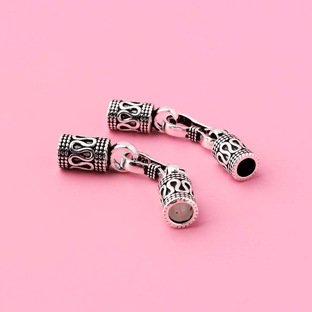 Fiasrel S925 Pure Silver Buckle Patterned Bracelet Thai Silver Retro Silver Safety Pattern Necklace Buckle Head with Connecting Buttons