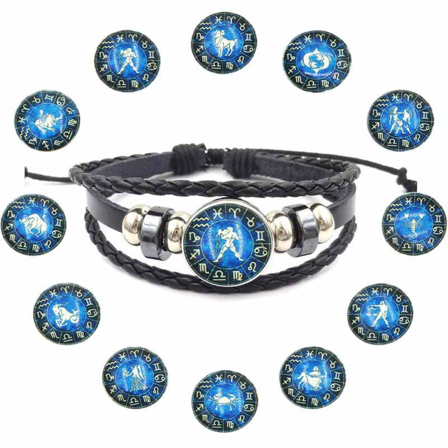 Fiasrel 12 Zodiac Bracelet Constellations Bracelets Handmade Charm Leather Bracelet