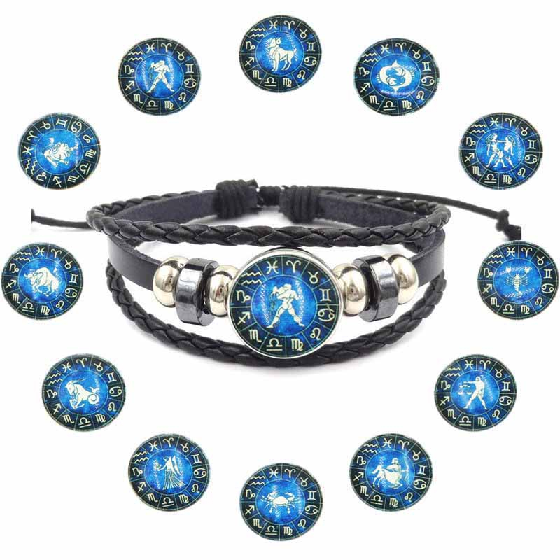 Fiasrel 12 Zodiac Bracelet Constellations Bracelets Handmade Charm Leather Bracelet