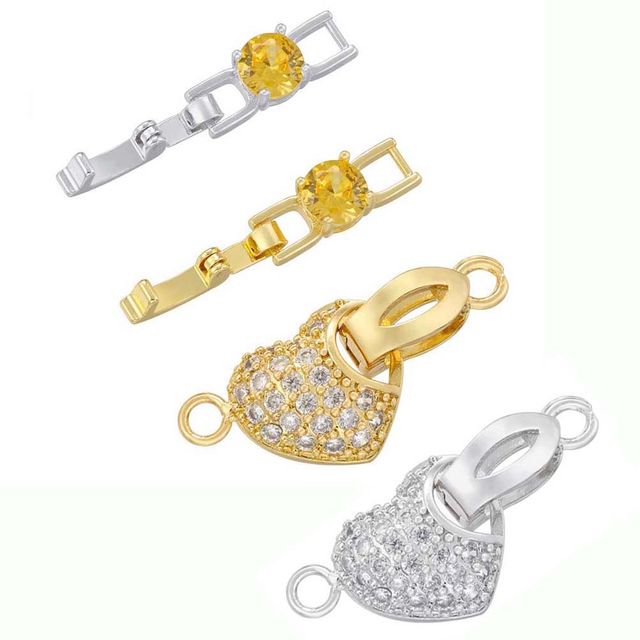 Fiasrel 2pcs Fashion Jewelry Accessories Silver Gold Plated Copper Flower Heart Connector Clasp