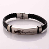 Fiasrel Twelve Constellations Bracelet Adjustable Size Leather Woven Rope Stainless Steel Bracelet