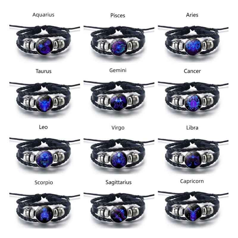 Fiasrel Horoscope Braided Leather Rope Luminous Bracelet Jewelry Glow In The Dark Astrology Chinese 12 Zodiac Sign Bracelets
