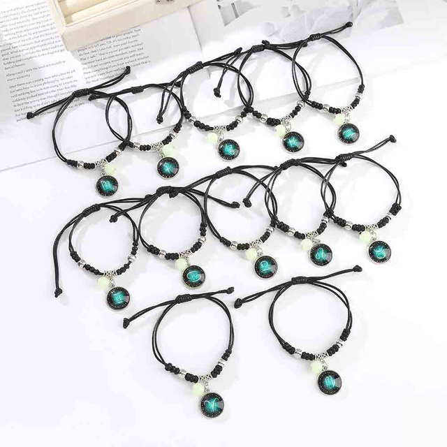 Fiasrel Luminous 12 Zodiac Signs Birthday Gift Bracelet Valentine's Day Couple Best Friends Handwoven Bracelet
