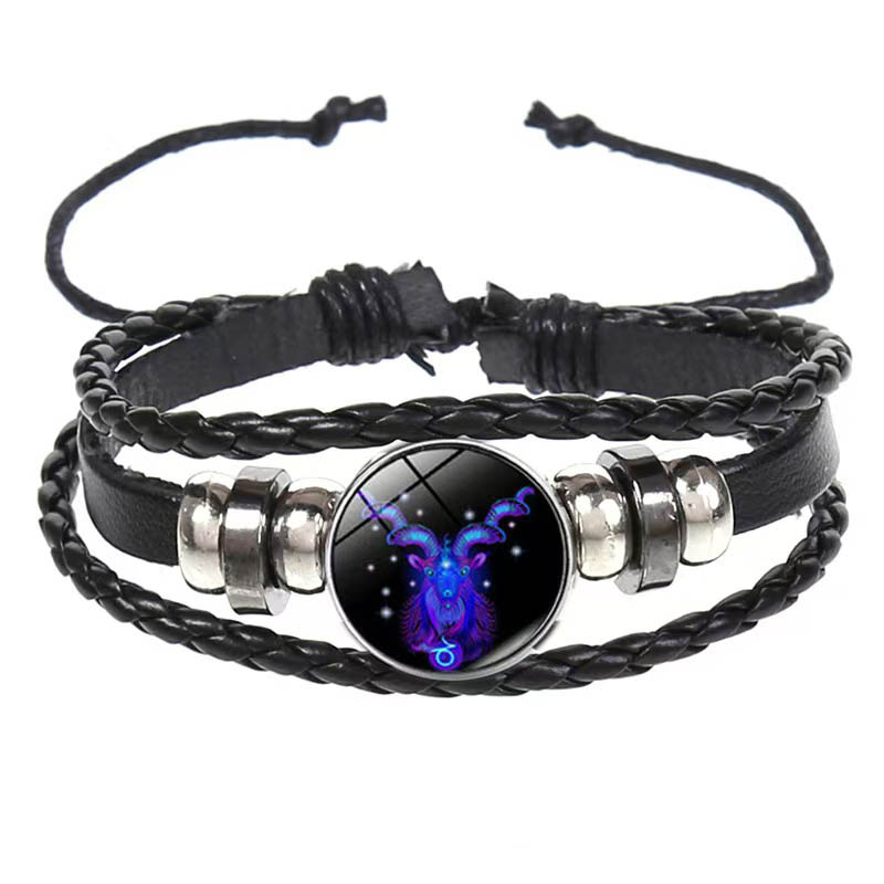 Fiasrel Vintage Punk Rock Leather Bracelet 12 Constellation Multilayer Colorful Strap Wristband Knitting Bracelet