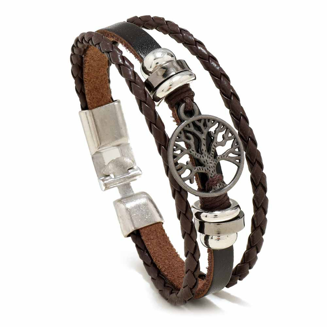 Fiasrel Vintage Leather Bracelet Retro Punk Leather Braided Bracelet Sea Rover Style Men's Leather Bracelet