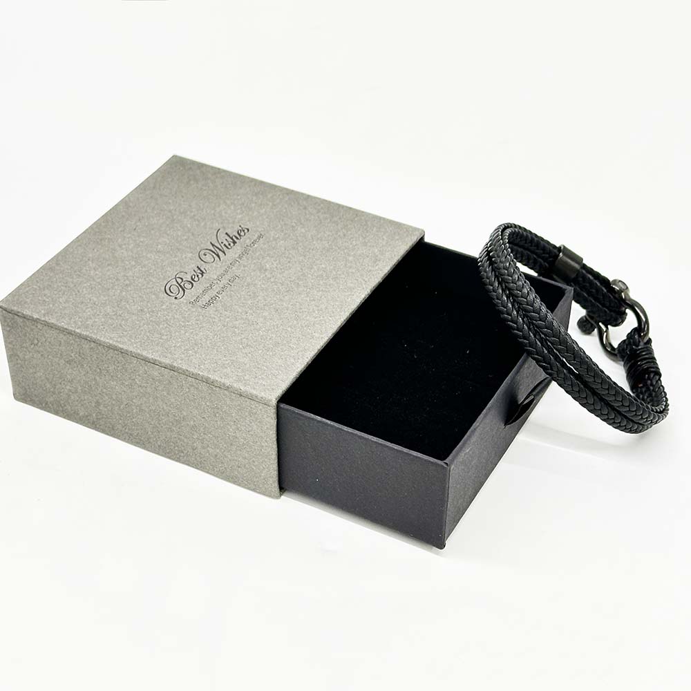 Fiasrel Leather Rope Braided Horseshoe Buckle Stainless Steel Bracelet