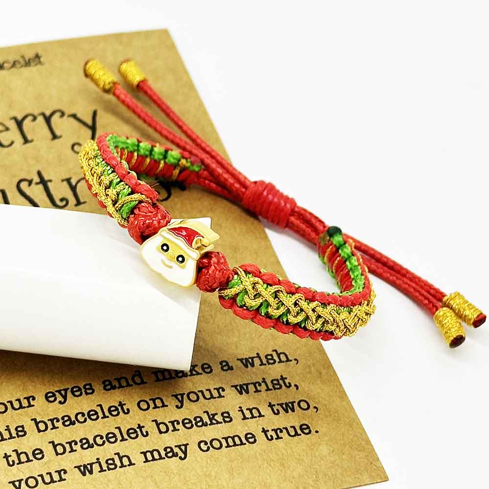 Fiasrel Handmade Macrame Rope Adjustable Braided Christmas Bracelets With Santa Claus