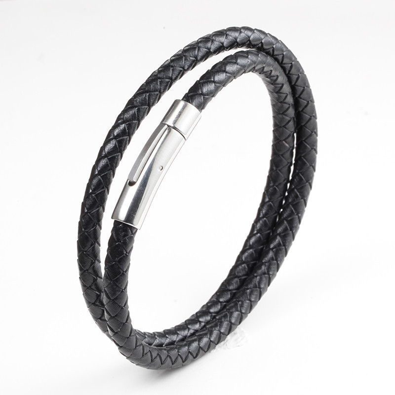 Fiasrel Titanium Steel Braided Leather Bracelet Simple Colourful Weave Rope Leather Bracelet String Magnetic Buckle Leather