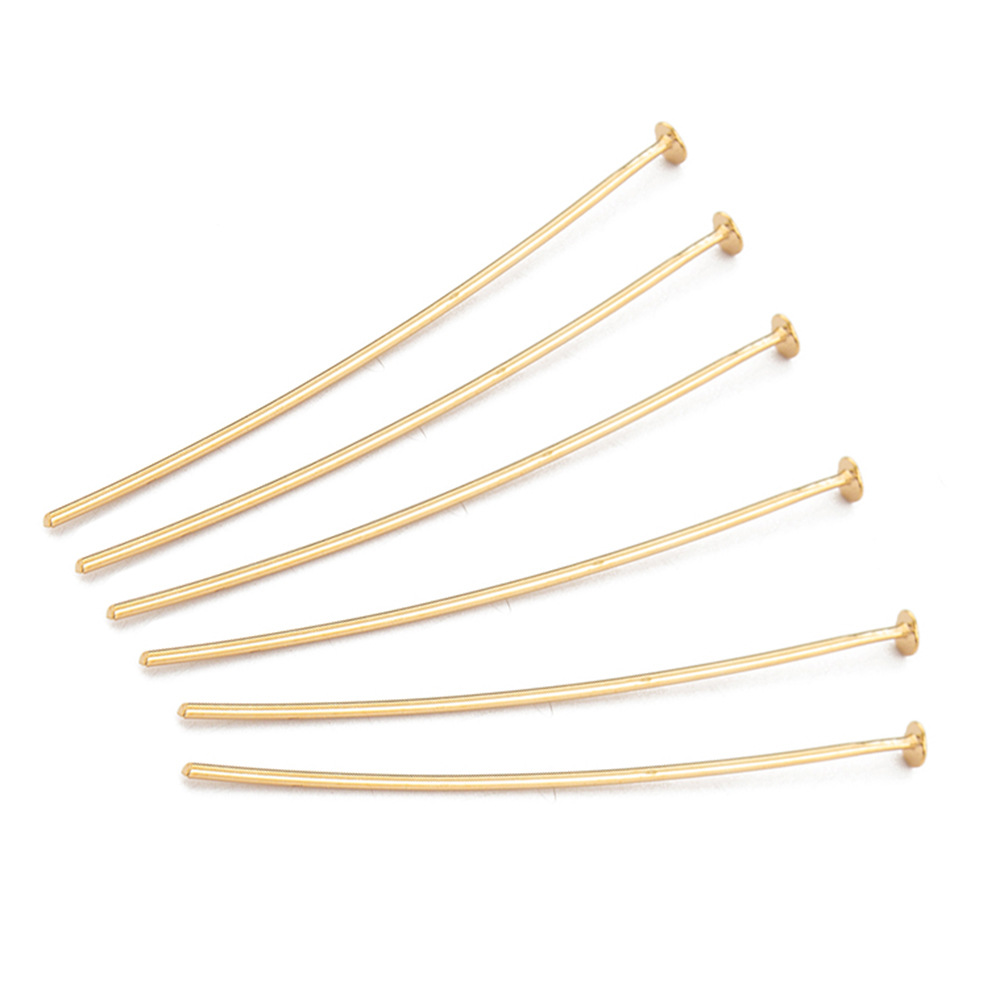 Fiasrel 100pcs DIY Beading Jewelry Making Head Pins Gold Plated Brass Ball Head Needle Pins