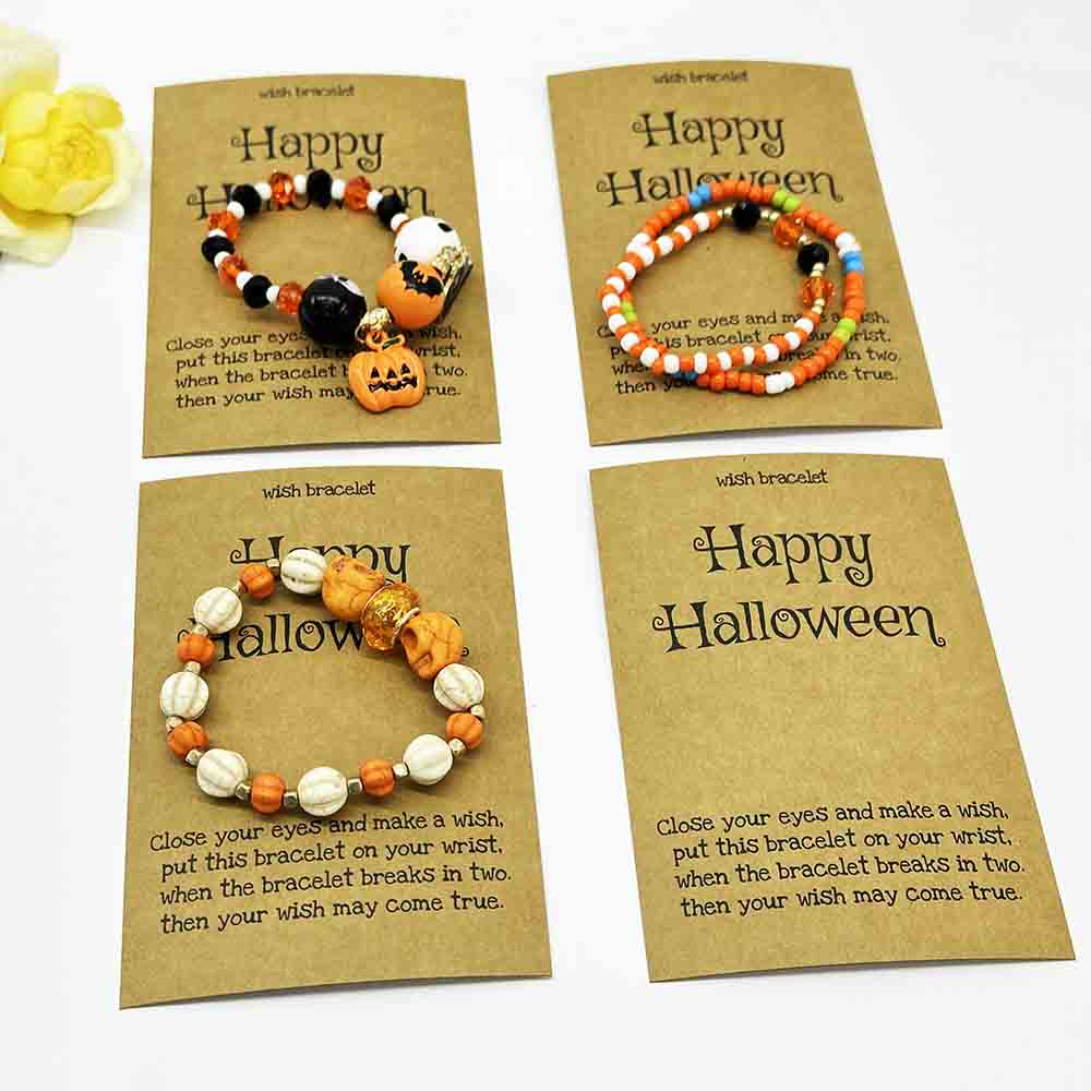Fiasrel 20/50/100pcs Kraft Paper Card Handmade Happy Halloween Bracelet Jewelry Cards
