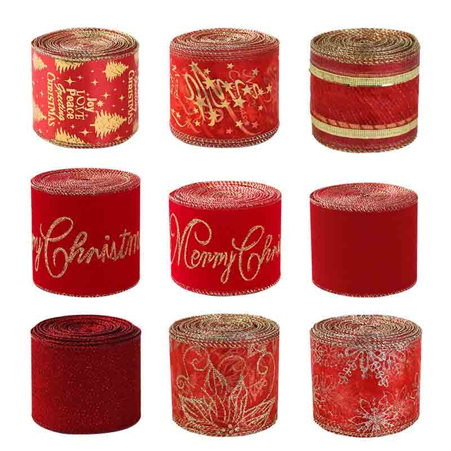 Fiasrel Christmas Ribbon Flocking Decoration Ribbon Christmas Gold Dot Bow Atmosphere Supplies Gift Packaging