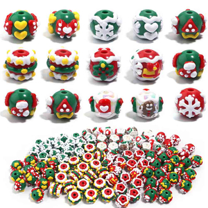 Fiasrel 5pcs 15mm Acrylic Christmas Beads Hand Painted Snowflake Christmas Tree Beads Diy Bracelet Necklace Mobile Phone Chain Beads for Jewelry Making Crafts