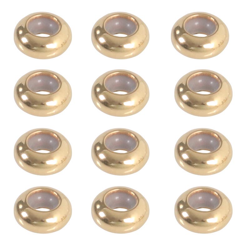 Fiasrel 10pcs 18K Gold Plated Brass Jewelry Findings Adjustable Locating Slider Beads Positioning Stopper Spacer Beads with Rubber inside for Jewelry Making