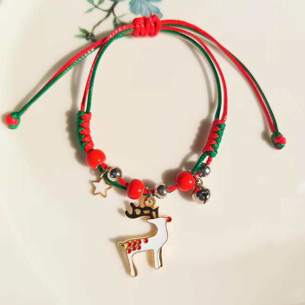 Fiasrel Christmas Bracelets Adjustable Ceramics Beads Santa Deer Charm Bracelets