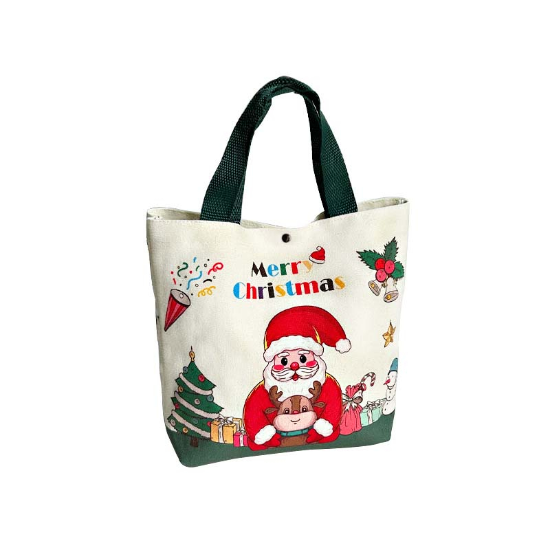 Fiasrel 26*22*8cm Christmas Santa Handheld Canvas Bag Christmas Canvas Tote Bag Grocery Shopping Canvas Tote Bags