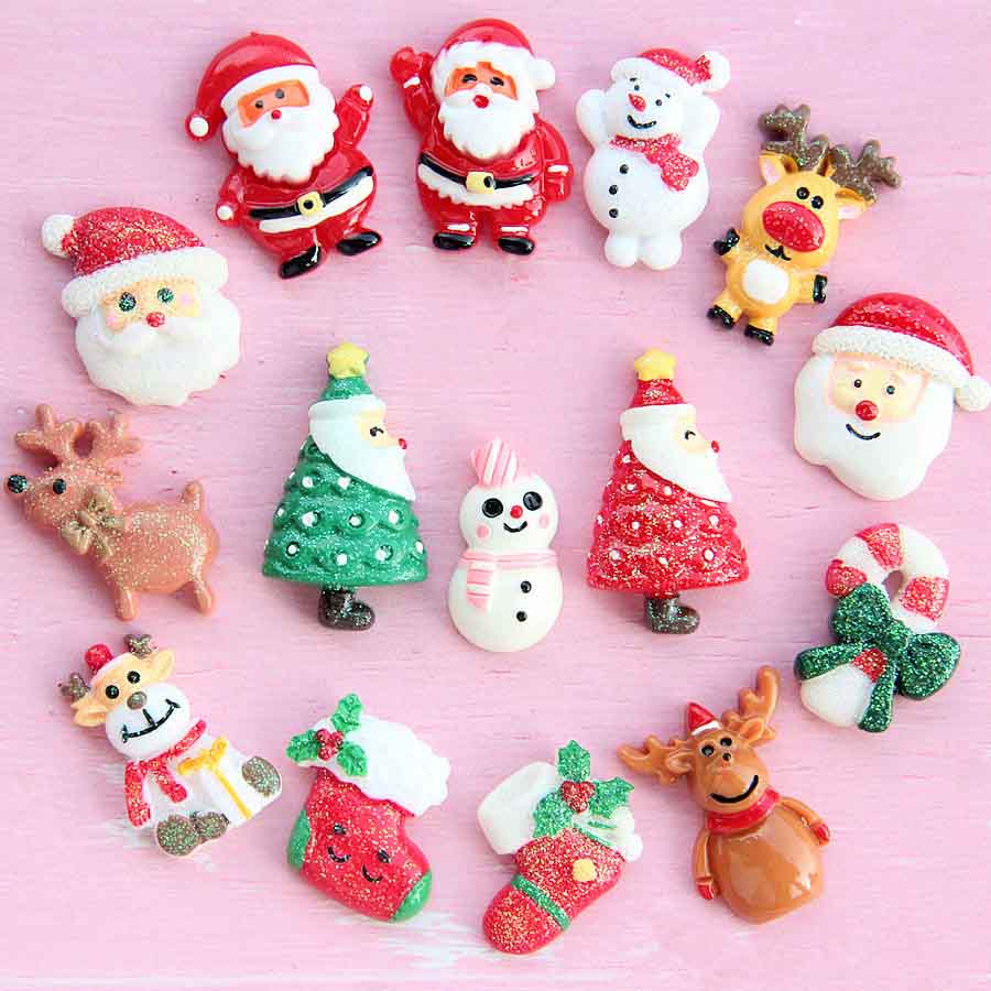 Fiasrel 16pcs/set Christmas Resin Molds Keychains Phone Case Mini Bracelet Refrigerator Sticker Resin Pendant Resin Charms
