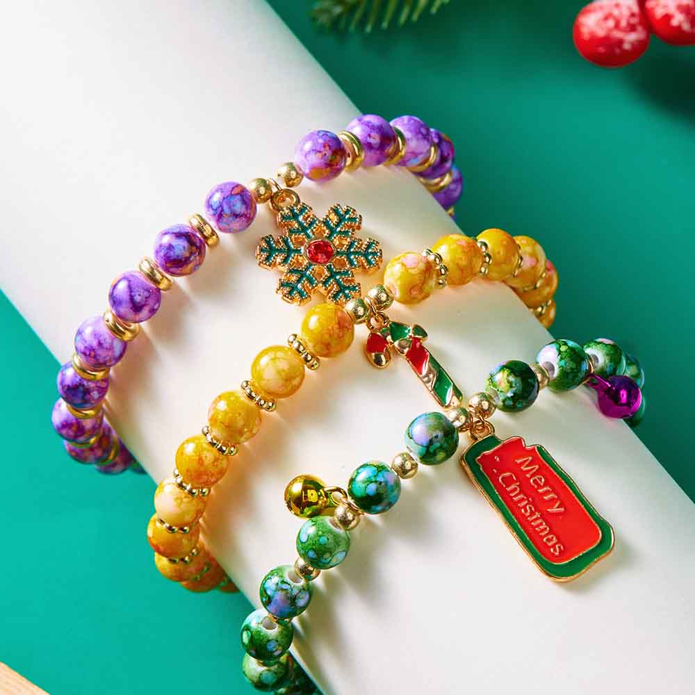 Fiasrel 3pcs Xmas Party Jewelry Bracelet Gifts Stackable Colorful Beaded Stretch Christmas Bracelets Kit