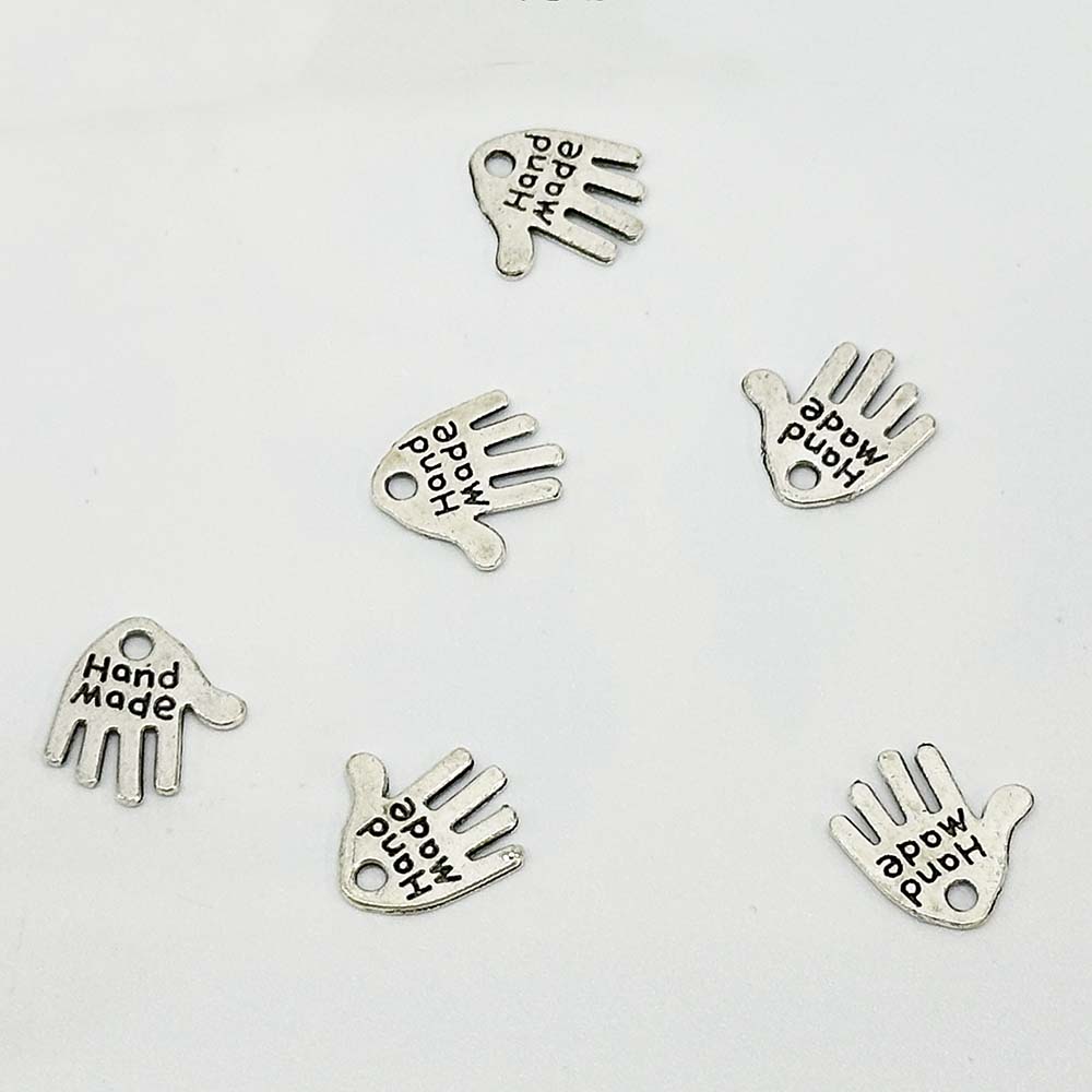Fuasrel 20pcs 12*13mm Vintage Lucky Palm Charms Environmental Alloy Letter Nail Charms Jewelry Pendants Beads