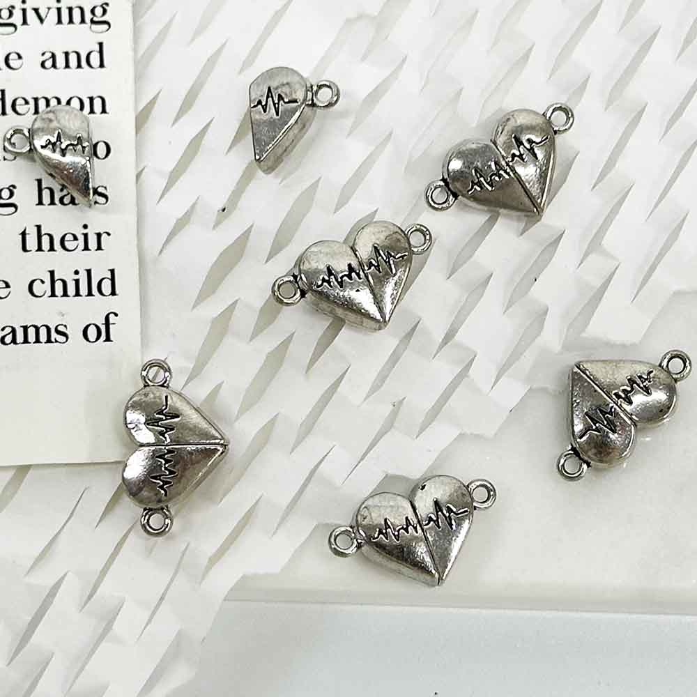 Fiasrel 10pcs DIY Jewelry Bracelet Alloy Magnet Heart-Shaped Connectors Charm Pendants Beads for Couple Necklace Bracelet