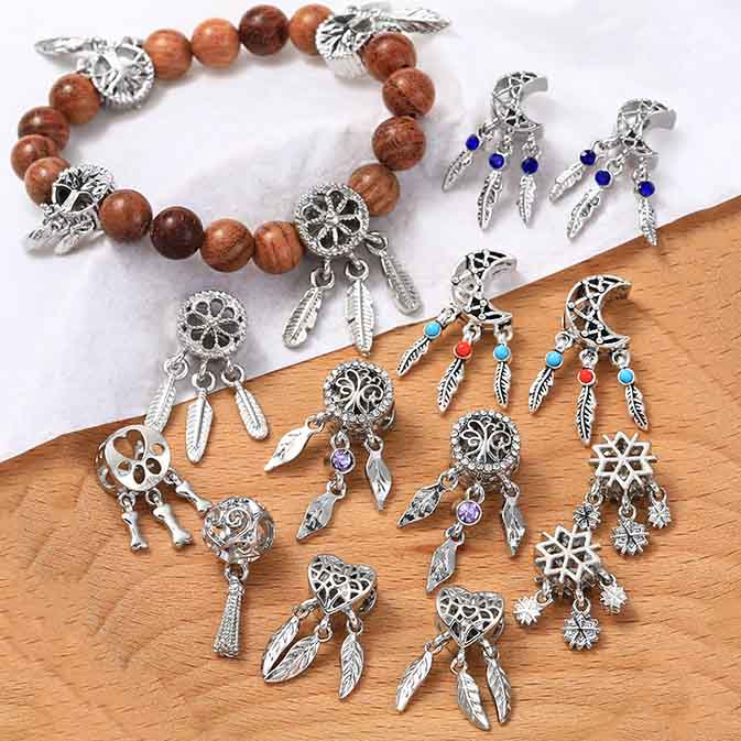 Fiasrel 5pcs Classic Style Dreamcatcher Pendant Charm Alloy Beads Accessories