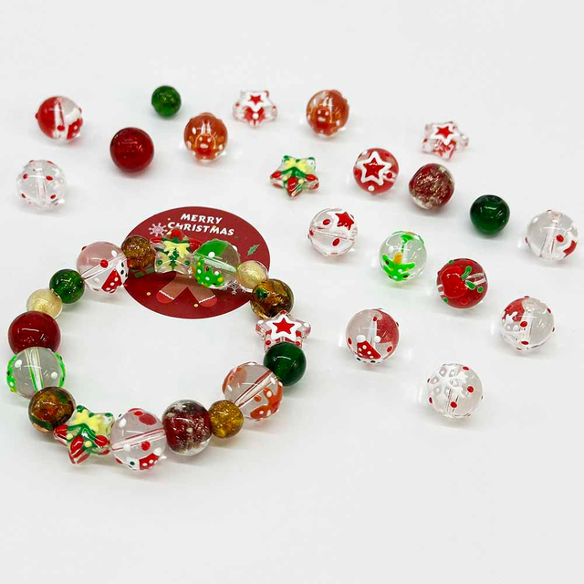 Fiasrel Festive Christmas Glass Beads Set Hand-Painted Enamel Bead Snowman Snowflakes Christmas Santa Hat Christmas Stocking Christmas Beads for DIY Jewelry Making Craft Supplies