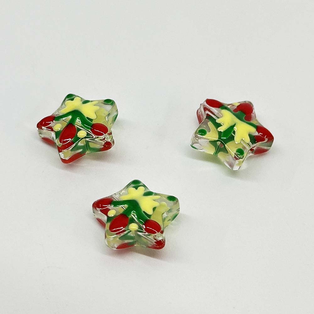 Fiasrel 5pcs Christmas Glass Beads Snowman Snowflakes Christmas Santa Hat Christmas Stocking Christmas Candy Ginger Man Round Beads