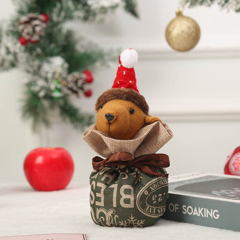 Fiasrel Christmas Gift Candy Bag Mini Drawstring Pouch Felt Christmas Reindeer Santa Sacks Christmas Reusable Gift Bags