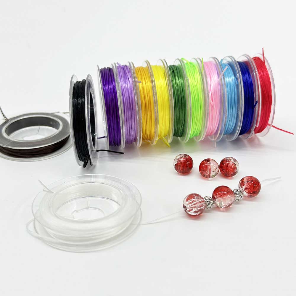 Fiasrel 13 Rolls 0.8mm Flat Elastic Bracelet Rope 13 Colorful High Elastic Beaded Elastic String for Bracelet Necklace Jewelry Making