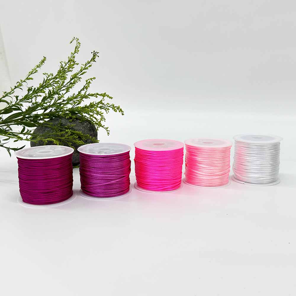 Fiasreel 5pcs1.5mm 25Yards/roll Colorful Satin Nylon Thread Chinese Knot Cord Black Rattail Satin Macrame Rope for Jewelry Making Bracelet Braided Line Accessories
