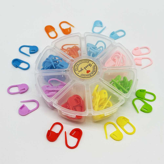 Fiasrel 100pcs/box Mix Color Knitting Crochet Locking Stitch Crochet Latch Needle Clip Hook Colorful Pins Plastic Knitting Needles Tools
