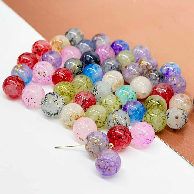 Fiasrel 50/300pcs 8/10mm White Jade Inked And Splashed Beads Mixed Color Gradient Glass Beads for Jewelry Making Handmade DIY Bracelet Necklace Phone Chain Crafts Small Business Supplies