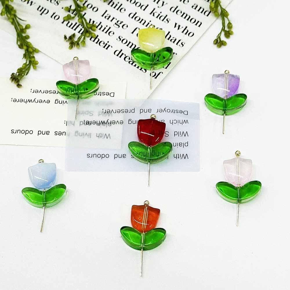 Fiasrel 20/50/100 Pairs Jelly Style Gradient Glass Tulip Flower Beads for DIY Jewelry Making Handcrafted Necklace Earring Accessories