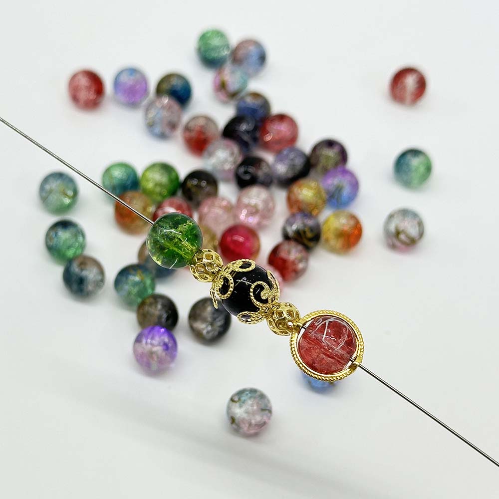 Fiasrel 50/300pcs 8mm Gradient Crackle Beads Ice Glass Beads for DIY Jewelry Making Bracelets Earrings Necklaces Craft Decorations