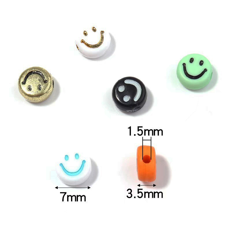 Fiasrel 100/200/300pcs 4*7mm Smiley Face Acrylic Beads Mixed Color Smile-Pattern Spacer Loose Acrylic Beads for Bracelets Necklace Earring Charms Jewelry Craft Handmade Making Supplies