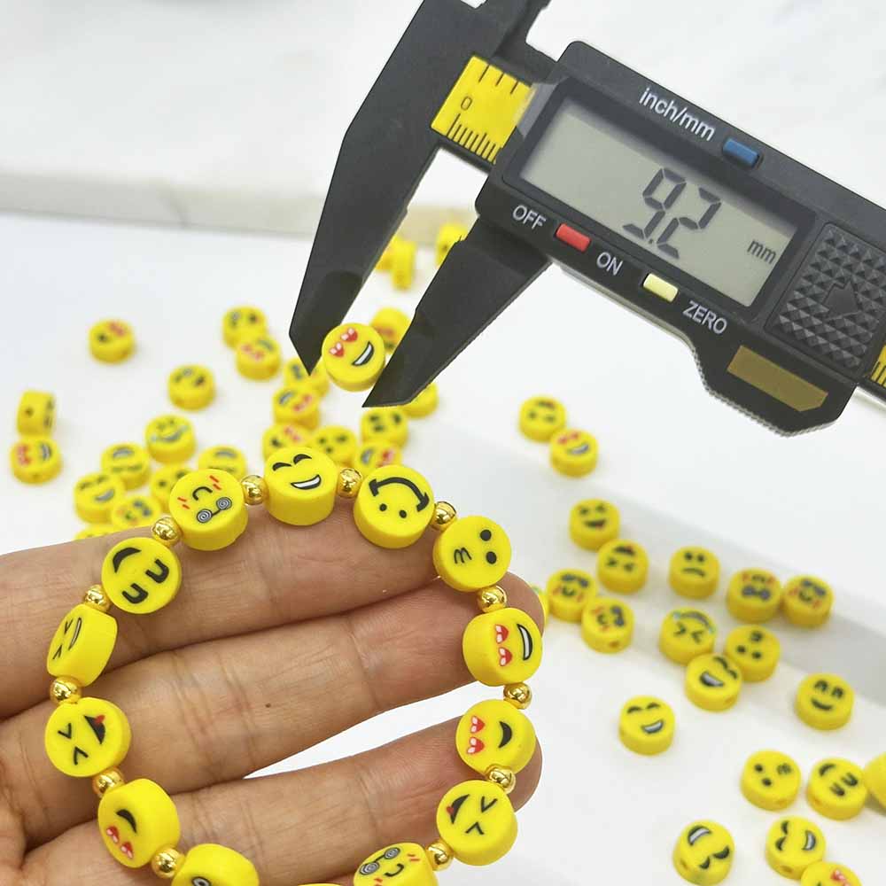 Fiasrel 50/100pcs 9mm Assorted Emoticon Charms Mixed Smile Face Polymer Clay Beads for Bracelet Necklace Macrame Crafts Christmas Decor Jewelry Making Supplies