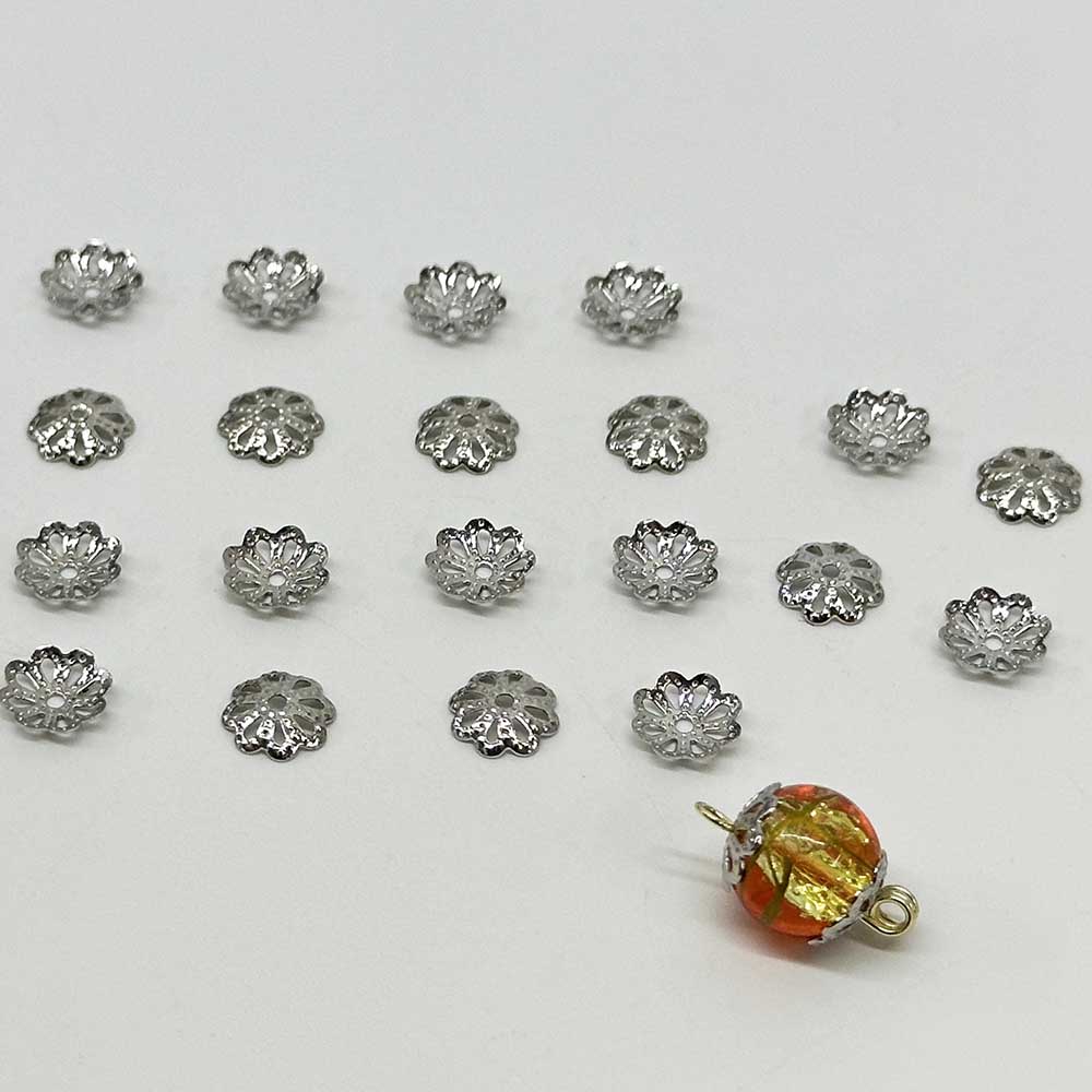 Fiasrel 50pcs Pure Silver Hollow Petal Flower Pendants DIY Beading Charms Flower Cap Beads for DIY Jewelry Making Bracelet Necklace Earring Craft Accessory Supplier