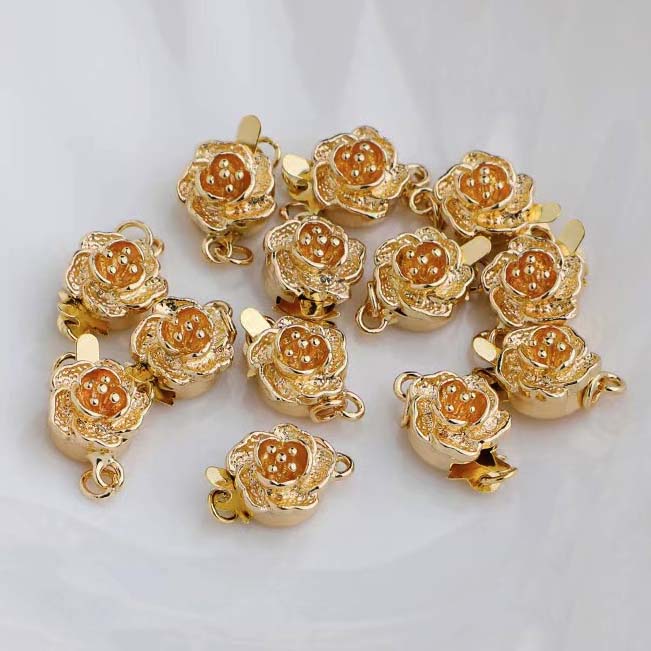Fiasrel 5pcs 14K 18K Golden Brass Flower Box Clasps Filigree Star Floral Box Clasp Filigree Pearl Clasps for DIY Jewelry Necklace Bracelet Making Supplies