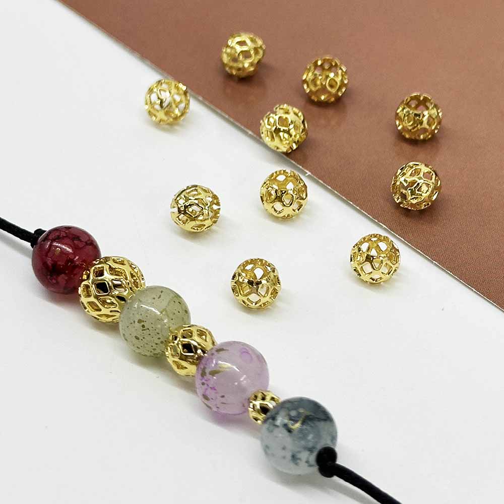 Fiasrel 18k Golden Plated 4/6/8mm Hollow Spacer Beads for DIY Jewelry Making Bracelet Necklace Accessories Supplies