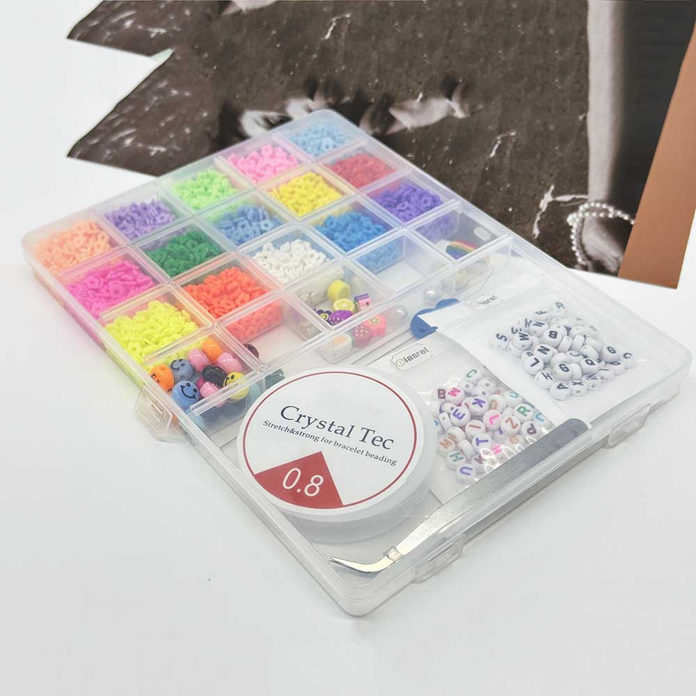 Fiasrel Flat Clay Beads Bracelet Making Kit with Pendant Elastic Strings Letter Beads and Tools for DIY Jewelry Bracelets Necklace Ornaments Craft Making 