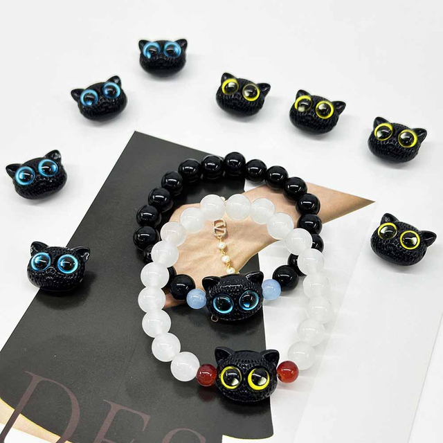 Fiasrel 10pcs Cute Kitten Beads Resin Cute Cat Pattern Beads for DIY Jewelry Making DIY Bracelet Necklace Accessories